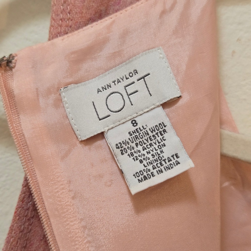 Ann Taylor LOFT Sheath Dress Size 8 Pink Wool Blend Tweed Sleeveless - Picture 4 of 11